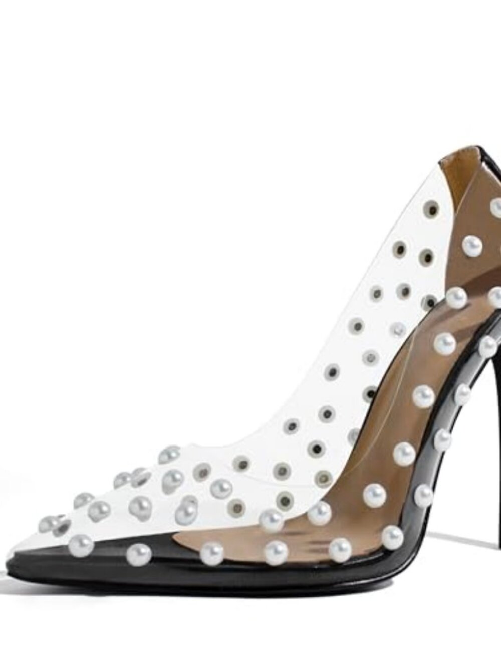 Women's Pumps,11cm Pointed Toe Women High Heel Shoes Fashion Pearl Studded PVC